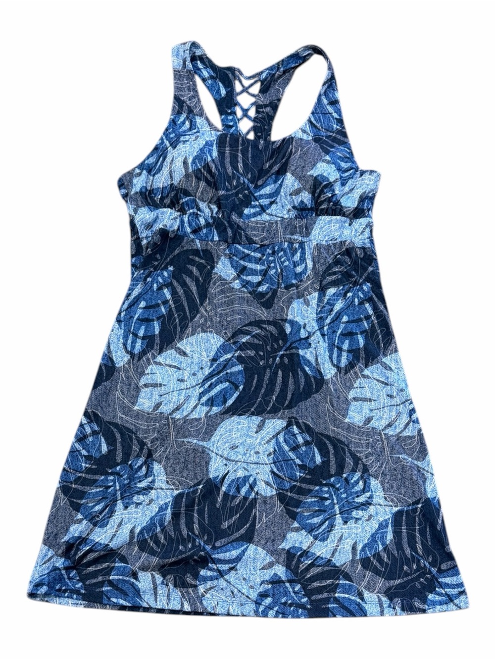 ZeroXposur Blue Tropical Leaf Racerback Athletic Dress M